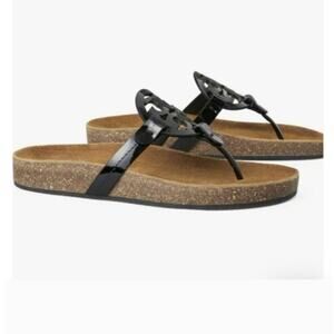 Tory Burch Miller Cloud Sandals Black Leather Size 7